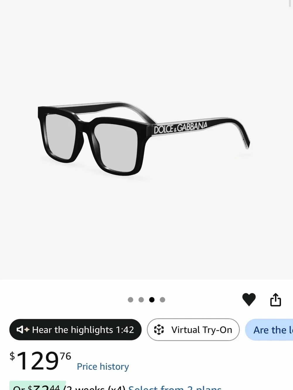 Dolce & Gabbana Black Logo-Temple Rectangular Eyewear